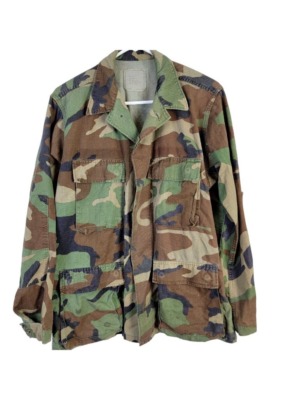 Woodland Camouflage Cargo Shirt Jacket Men Small Green Brown Military Camo S